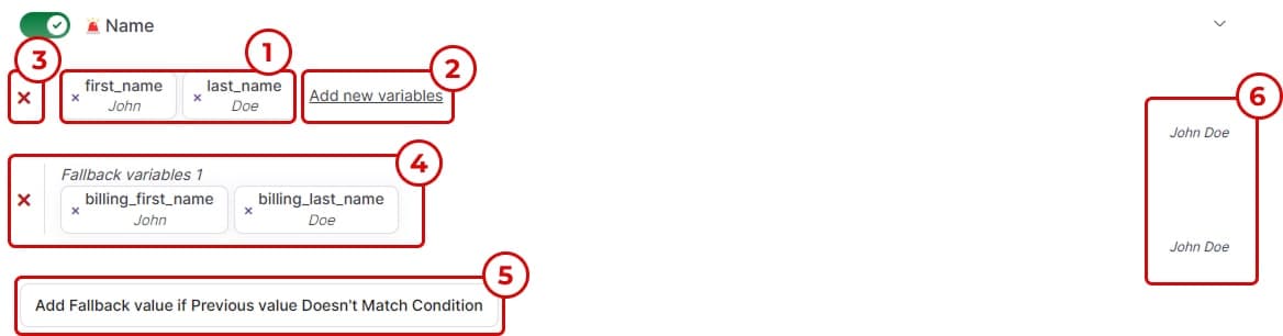 Screenshot of field value configuration