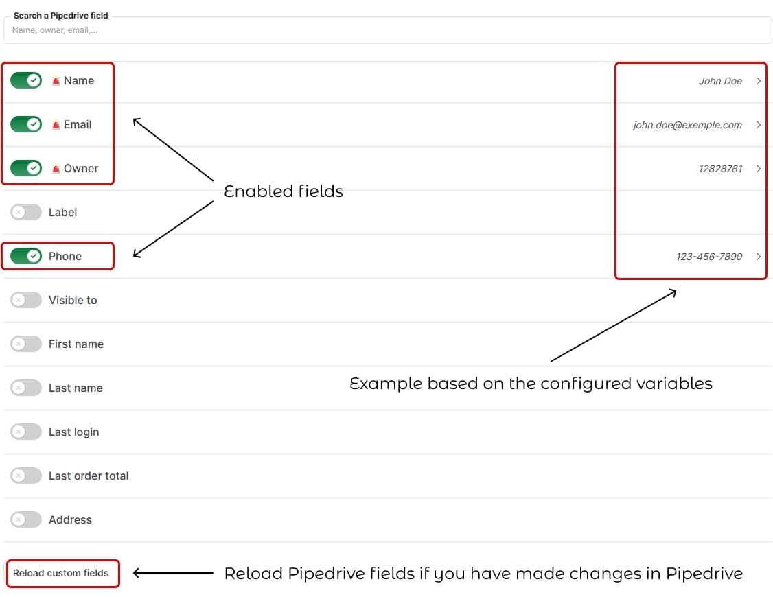 Enable or Disable Pipedrive Custom Fields