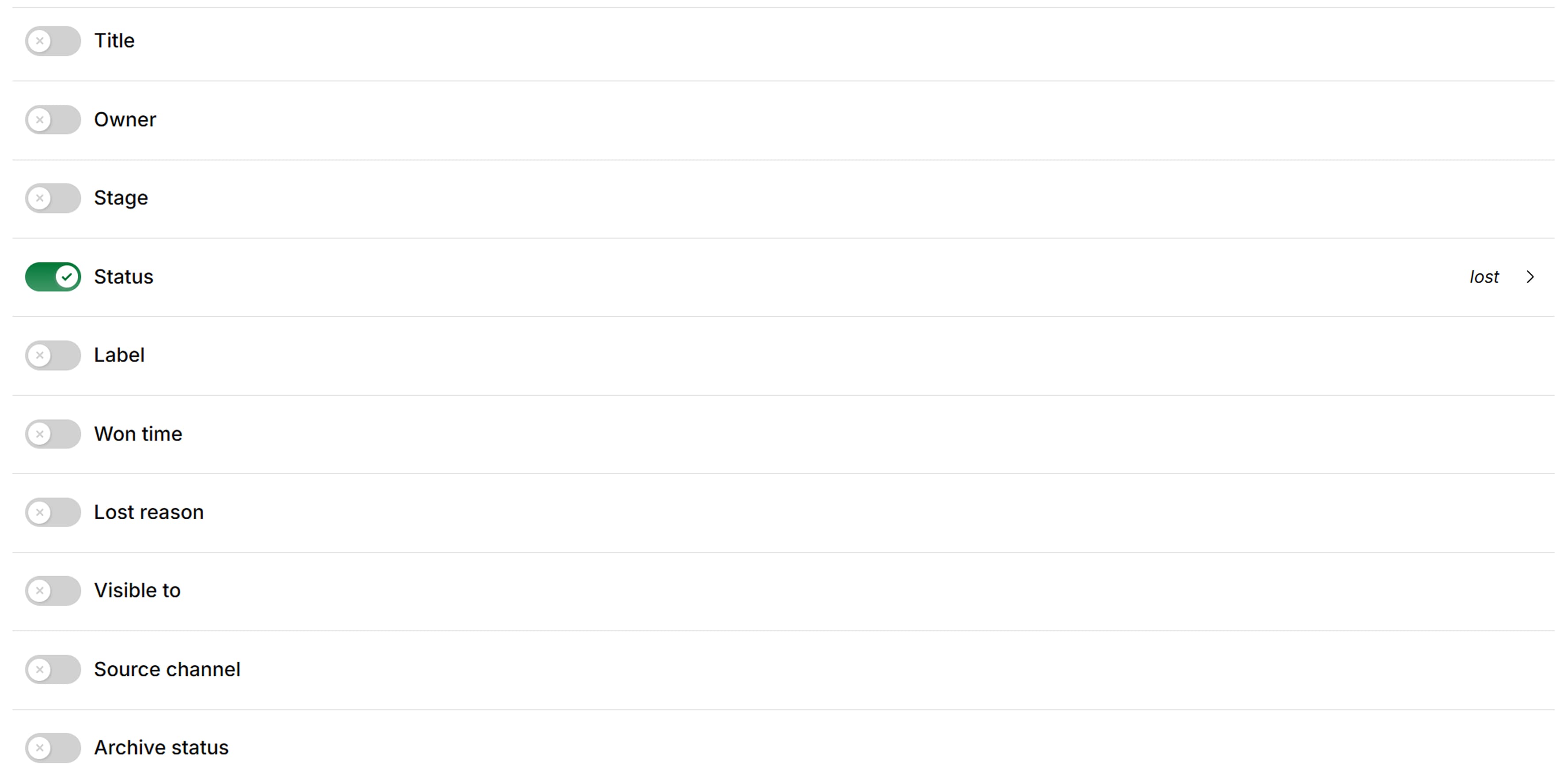 Screenshot: Failed order fields settings